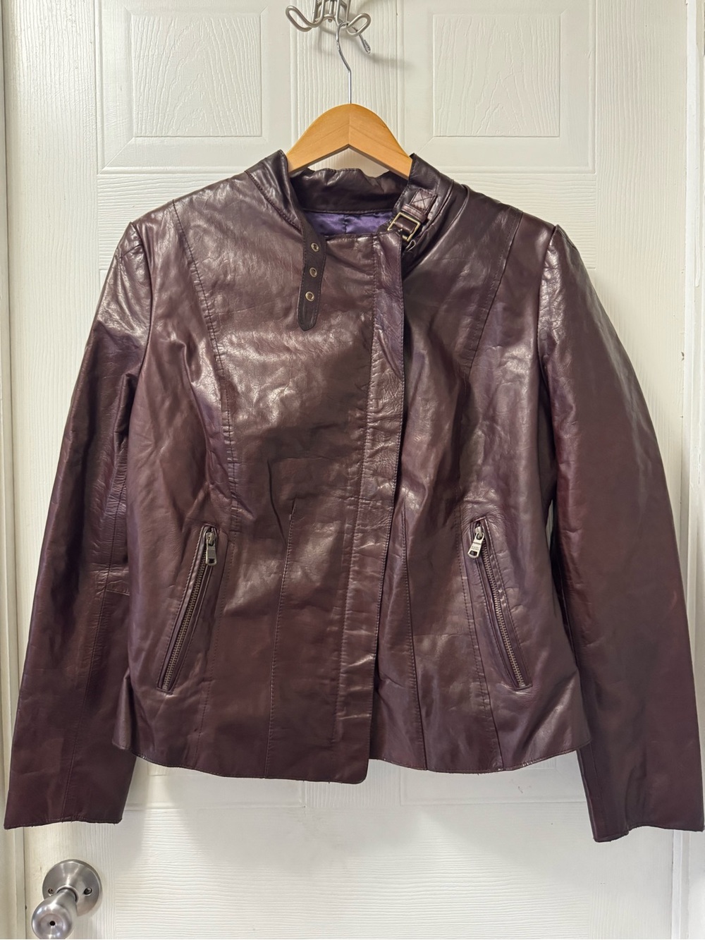 Marc New York Purple Leather Moto Jacket